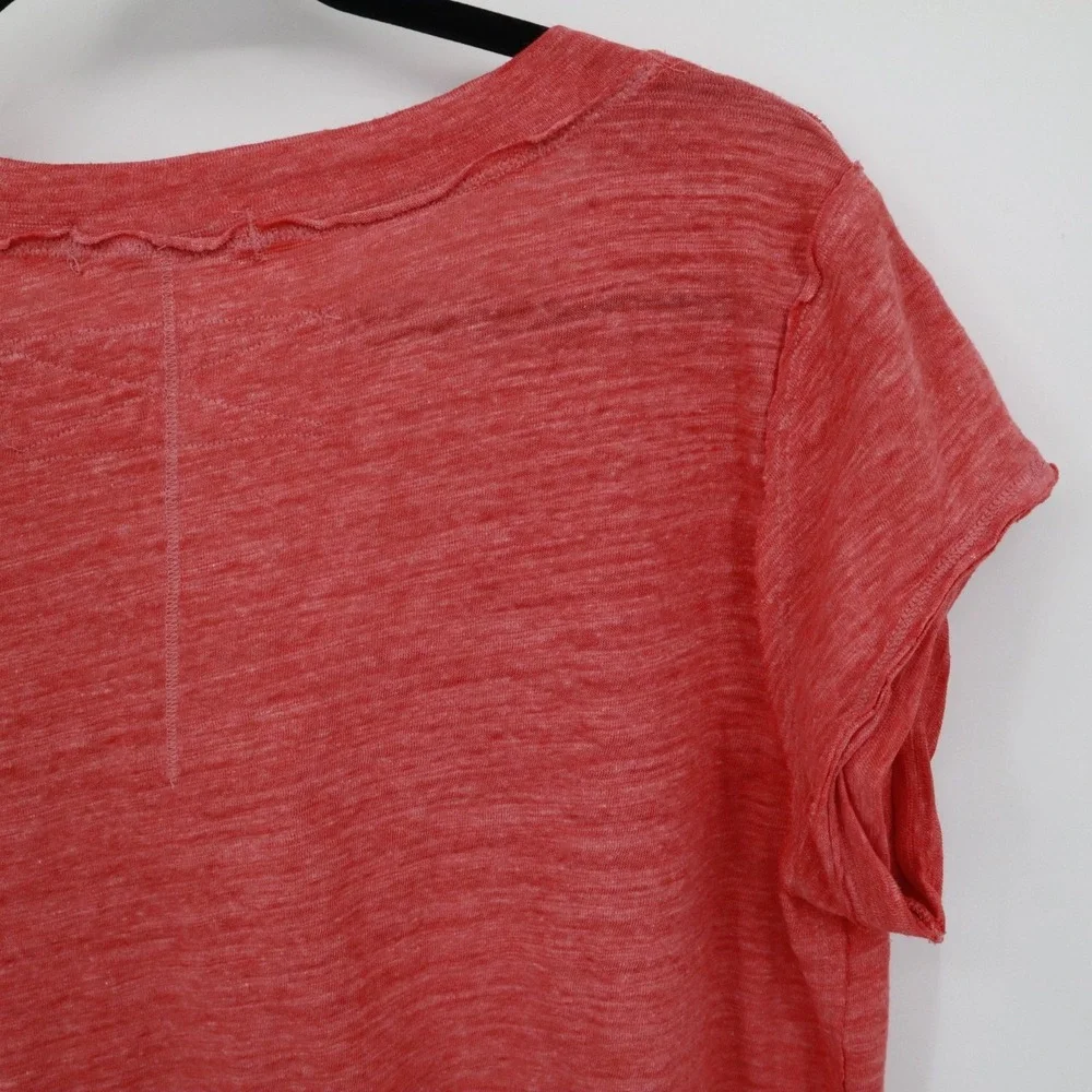 We The Free Distressed‎ Tee Women S Red Boho Coastal Oversized Casual Slouchy